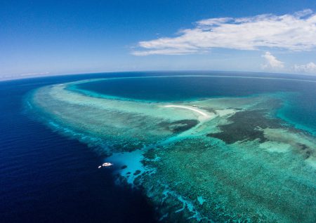 Aerial photo of the North Atoll of Tubbataha Reefs National Park, a Marine World Heritage Area off Palawan in the Philippines.